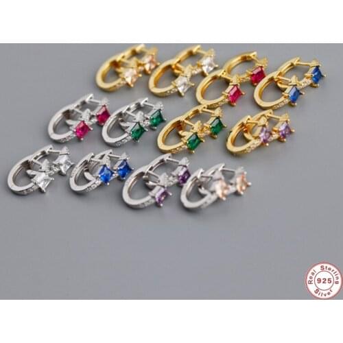GS 925 Sterling Silver Fine Jewelry Luxury Korean INS Earrings Colorful Zircon Hoop Earrings For For Women brincos oorbellen