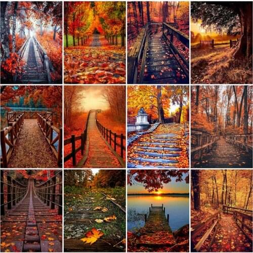 EverShine Diamond Embroidery Full Square Autumn Mosaic Kits Picture Rhinestones Diamond Painting Bridge Cross Stitch Home Decor