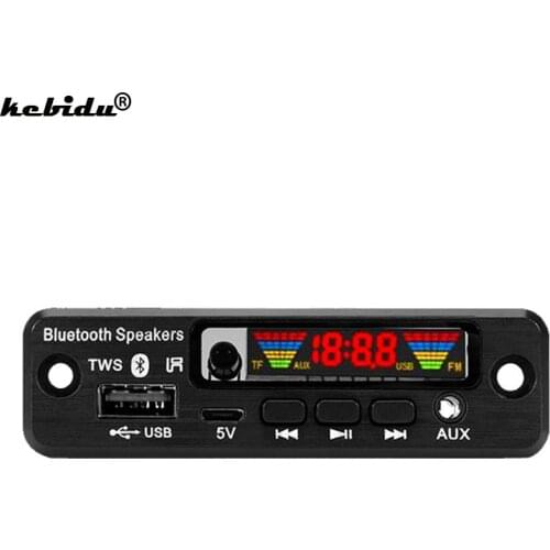 Kebidu 3.5mm Handsfree Car Kit TWS Bluetooth 5.0 APE/MP3 Decoding Decoder Board 5V Wireless FM Radio TF USB AUX Audio MP3 Player