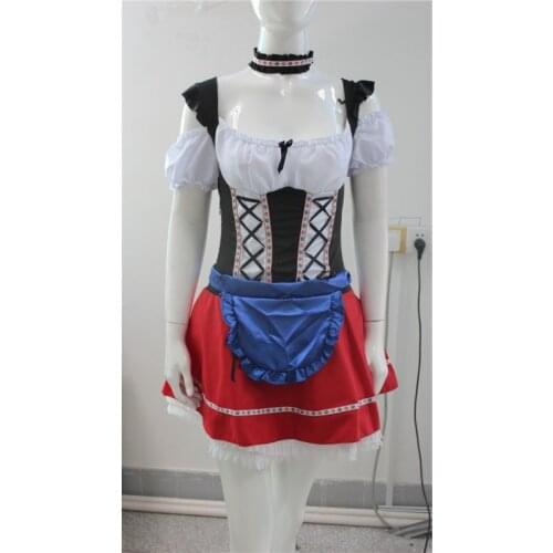 Free Shipping Ladies Red Oktoberfest Costume Heidi German Beer Maid Fancy Dress