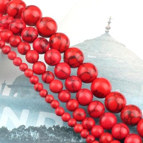 Natural Stone Black Line Red Turquoises Round 4/6/8/10mm Loose Bead Men Women Gift Accessories For DIY Jewelry Making Bracelet