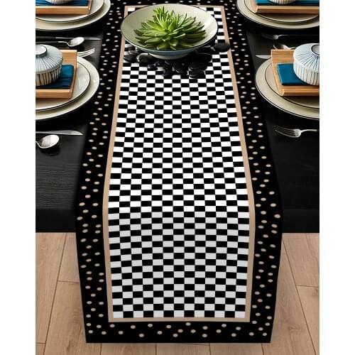 Runner cover table Living Room Kitchen black white checkered patterned micro fabric cover runner pattern Free Shipping