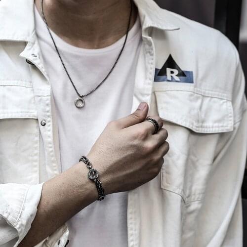 Black Mens Bracelet Necklace Ring Jewelry Set Stainless Steel Cable Link Chain Bracelet Male Jewelry Gift