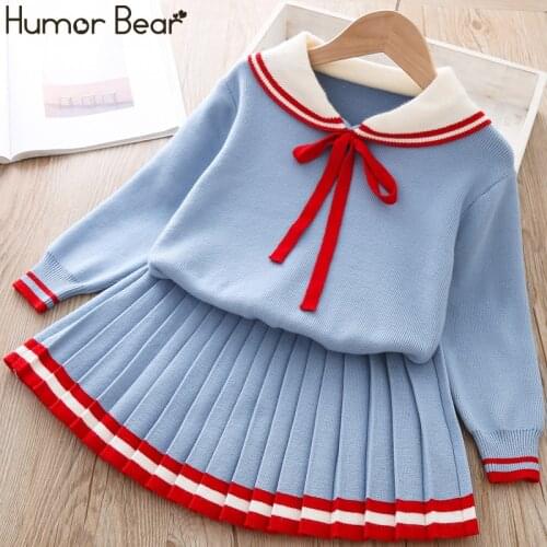 Humor Bear Girls Childrens Knited Sweater Dress Brands Winter Autumn Bow school Long Sleeve Dress Baby Girls Colthing