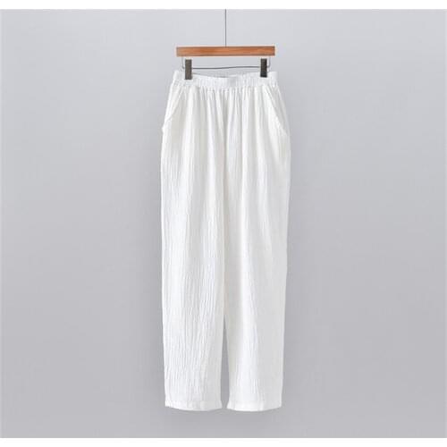 Plus Size M-7XL Elegant Double Decker Cotton Women Solid Color Casual Loose Elastic Waist Pocket Pencil Pants Women Clothing