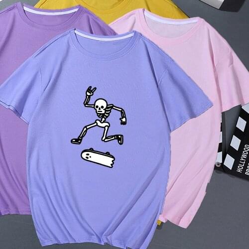 Punk Skateboard Skull Graphic Tee Women Black Cartoon T Shirt Cotton Top Tumblr Grunge Tee Hipster Feminino T Shirt Kpop Clothes