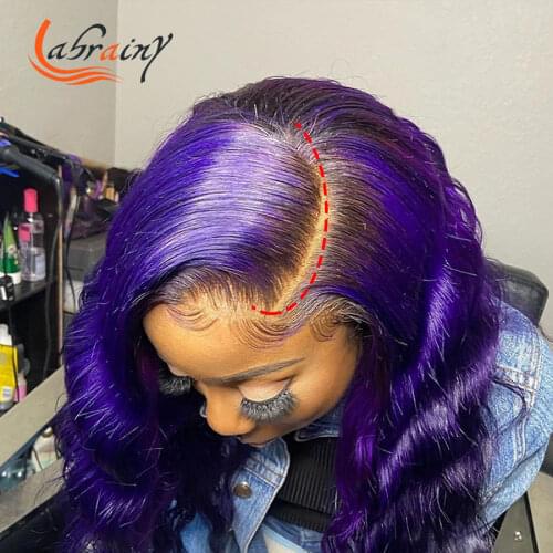 Deep Wave Highlight Blue HD Transparent Lace Front Human Hair Wigs Full Purple Colored Kinky Curly Wig For Woman PrePlucked 13x6
