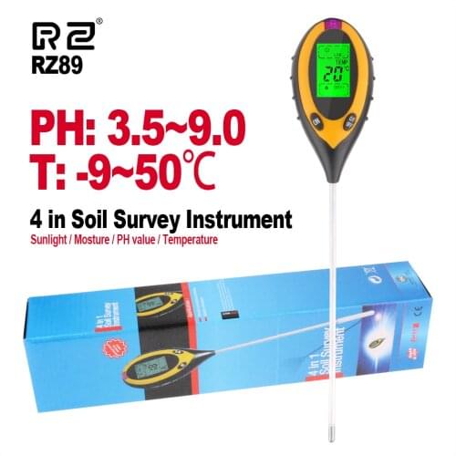 RZ 4 in1 Soil Moisture PH Meter Monitor Digital Gardening Plant Flowers Soil Tester Farming Sunlight Tester Acidity Humidity