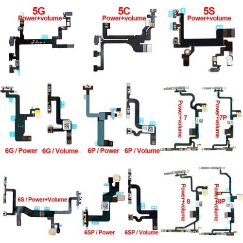 Power Button On Off Flex with Cable For iPhone 5 5c 5s 6 6s 6 plus 6s plus 7 7plus 8 Mute Volume Switch Connector Ribbon Parts