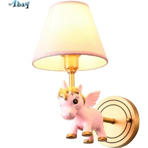 Lovely Art Deco Resin Single Horned Beast Wall Lamp for Children Room Corridor Living Room Creative Decoration Wall Sconce Light