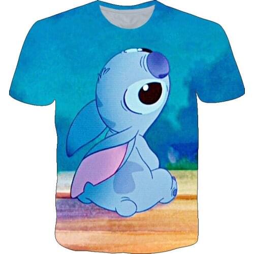 Disney Stitch Cartoon Cartoon Fashion Casual 3DT T-shirt Boys And Girls Cute Childrens Clothing Short Sleeve Top