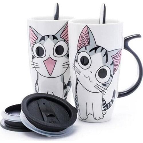 600ml Cartoon Milk Cup New Cute Cat Ceramics Coffee Mug With Spoon Creative Hand Painted Drinkware Milk Tea Cups Novelty Gifts