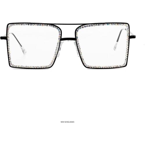 New 2020 Oversized Diamond Square Glasses Frame Women Eyeglasses Brand Design Luxury Crystal Clear Lens Glasses FML