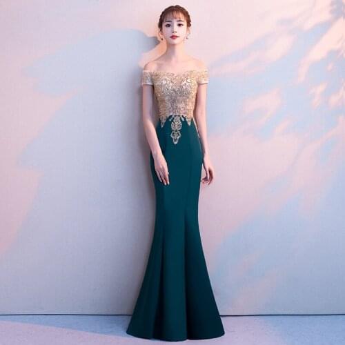 New Evening Dresses Long Elegant and Sexy Word Long Shoulder Mermaid Dress Formal Dresses Evening Gown Vestidos De Fiesta