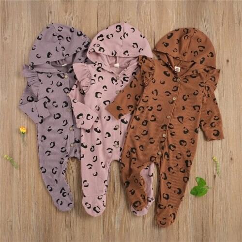 Infant Clothing Spring Autumn Toddler Newborn Infant Baby Boys Girls Leopard Print Hooded Romper Jumpsuits Overalls Outfits