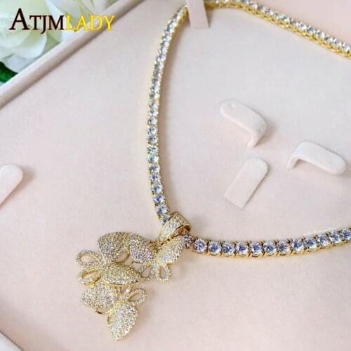 2021 Valentines Day Gift For Girlfriend Iced Out Bling 5A Cubic Zirconia 3pcs CZ Butterfly Charm HipHop Ice Box Chain Necklace