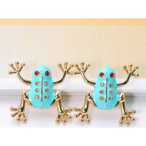 New Blue Cute Frog Crystals Stud Earrings Party Rhinestone Earrings Metal Animal Ear Rings Jewelry Accessories For Women Gift