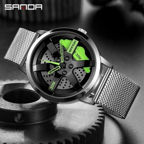 SANDA Sport Watch New Super Cool Car Wheel Watch 1061 Waterproof Top Brand Luxury Leather Mens Quartz Custom Design Clock 2021