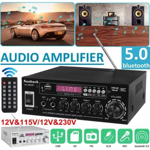 Amplifier 2 Channel LED Display Home bluetooth Mini HiFi Stereo Power Home Theater Amplifier Support USB Memory Card FM Radio
