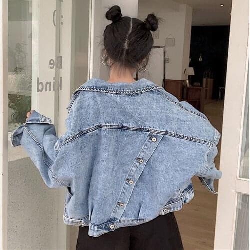 Spring Autumn Korean 2021 Women Clothing Loose Short Style Back Split Long Sleeve Fashion Cowboy Coat Female Student Veste Femme