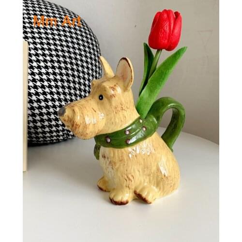 Adorable Pure Hand Drawing Puppy Shape Milk Pot Vase Milk Cup Ceramic