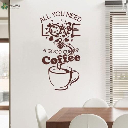 YOYOYU Wall Decal Creative Cafe Shop Wall Stickers Quotes All You Need Is Love Good Cup Coffee Window Logo Removable Decor CY302