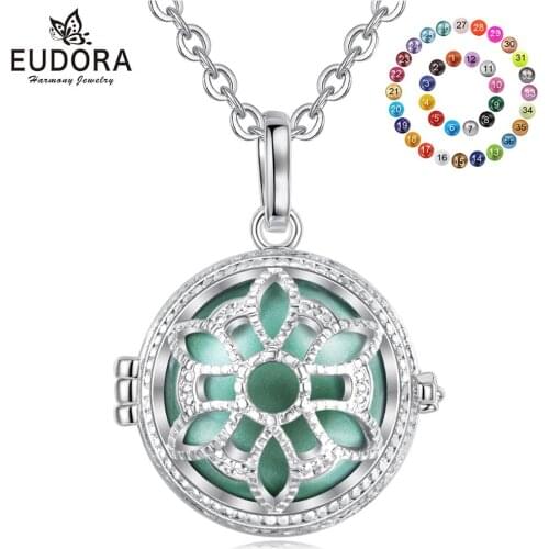 Eudora 20mm fashion Lotus Flower Cage Harmony Ball Chime Bell Pendant Angel Caller Bola Necklace for Baby Pregnancy Jewelry K416
