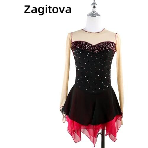 Zagitova Figure Skating Dress Customized Competition Ice Skating Skirt for Girl Women Kids Gymnastics Performance Black Red