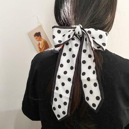 Vienkim Fashion Print Bow Satin Long Ribbon Ponytail Scarf Hair Tie Scrunchies Women Girls Elastic Hair Bands Hair Accessories