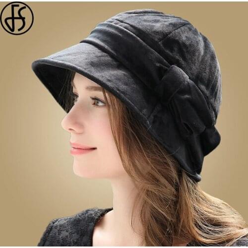 FS Lady Winter Hats For Women Velet Wide Brim Fedora Hat Black Bowler Bucket Caps Female Fashion Warm Cloche Femme Hiver 2020