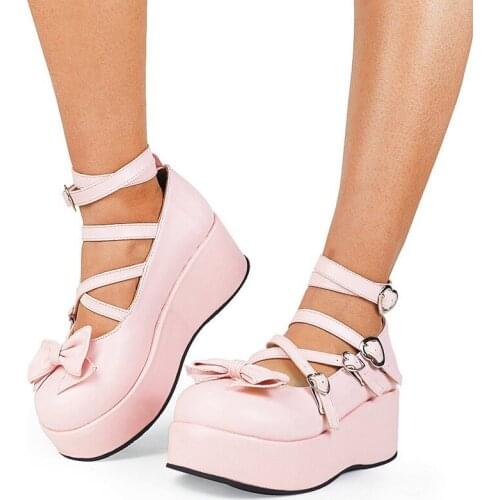 New Arrival DoraTasia Brand New Female Mary Janes Pumps Platform Wedges High Heels Bowknot Womens Pumps Sweet Cute Lolita Heart