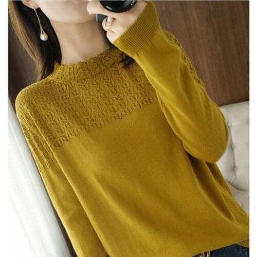 2021 New Autumn Women 100% Cotton Hollow Out Long-Sleeved Sweater Female O-Neck Solid Color Plus Size Knitted Pullover Tops