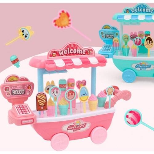 1Pcs Cute Baby Pretend Play Toy Lollipop Trolley Detailed Design Durable Plastic Kids Simulational Candy Shop for Home