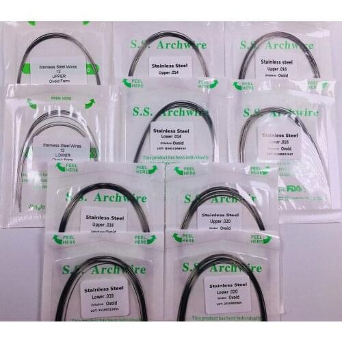 100Pack=1000Pcs Round Wires Dental Ovoid Retainer Wire Orthodontic Stainless Steel Archwire U=Upper L=Lower 012/014/016/018/020