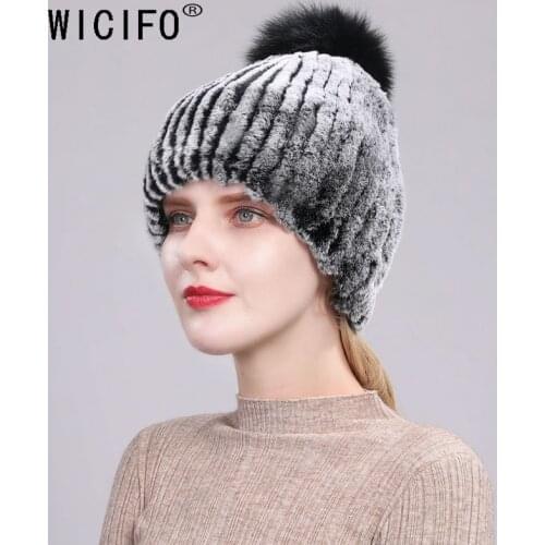 2019 fox fur ball cap pom poms winter hat for women rabbit fur girl 's hat knitted beanies cap brand new thick female cap