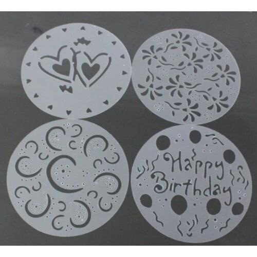 4pcs/set Cake Piece Spray Mold / Environmental PVC Cake Mold / Cake Transfer Mold / Powder Sieve Coffee Stencils OK 0237