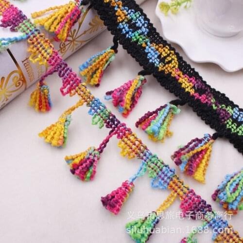 5 yards Colorful Tassle Lace Ribbon for DIY Ethnic Clothing Luggage Curtain Trims Craft Accessories