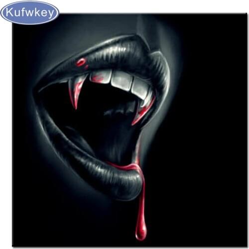 5d diy diamond painting Horror Art,Zombie,lip,blood,cross stitch 3d diamond embroidery kits 3d picture diamond mosaic Home Decor