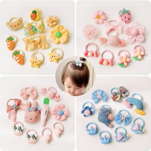6/10 Pcs/Box Children Cute Colors Soft Cartoon Flower Bow Scrunchies Rubber Band Baby Girls Sweet Hair Band Kid Hair Accessories