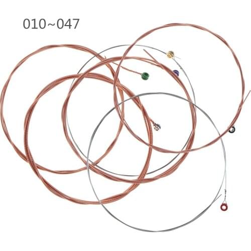 6Pcs/Set Acoustic Guitar String 010-047 Red Copper Strings Anti Rust Coat with Full Bright Tone & Extra Light Accessories