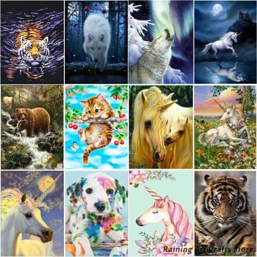 5D Diy Diamond Painting Animal Tiger Unicorn Wolf Embroidery Full Round Square Drill Cross Stitch Mosaic Pictures Home Decor