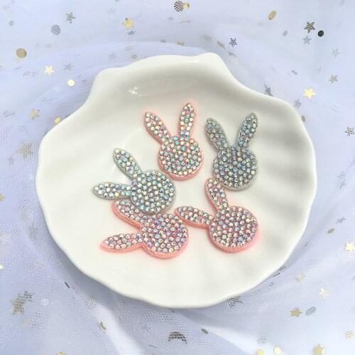 15Pcs/Lot Rhinestone Pink White Rabbit Cute Padded Applique for DIY Clothes Hat Headwear Hair Clips Decor Patches