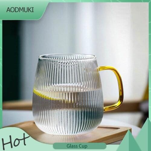 Japanese-Style Colorless and Transparent Big Belly Cup 600Ml Large Capacity Glass Cup with Handle Coffee Mug Afternoon Tea Cup