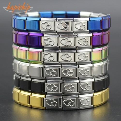 Hapiship 2018 9mm Width Hollow Heart Black Gold Purple Blue Mixed Color Stainless Steel Bracelet Bangle For Man Women G68