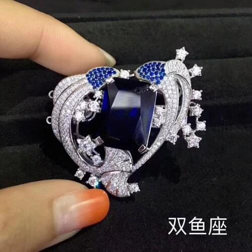 Vintage 12 constellation pisces brooch pins 925 sterling silver fine women jewelry free shipping birthday gift