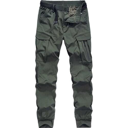 Spring Summer Cargo Pants Men Casual Joggers Polyester Lightweight Trousers Elastic Waist and Ankles with 3D Pockets