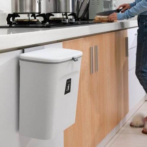 Household Door Wall-mounted Kitchen Hanging Waste Bin with Lid Cabinet Mountable Small Trash Can Plastic Basket Bucket M17D