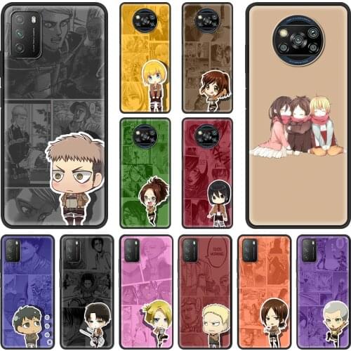 Phone Case For Xiaomi Mi Poco X3 NFC F2 M3 Note 11 10 Lite 5G 9 9T SE 10T Pro A2 CC9 CC9E Black Cover Super cute Attack On Titan