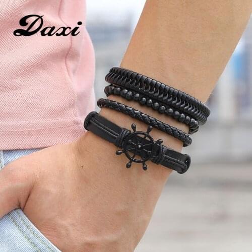 DAXI Mens Leather Bracelet For Men Accessories Beaded Braclets Charm Bracelets Charms Bracelet Adjustable Bead Bracelet Set
