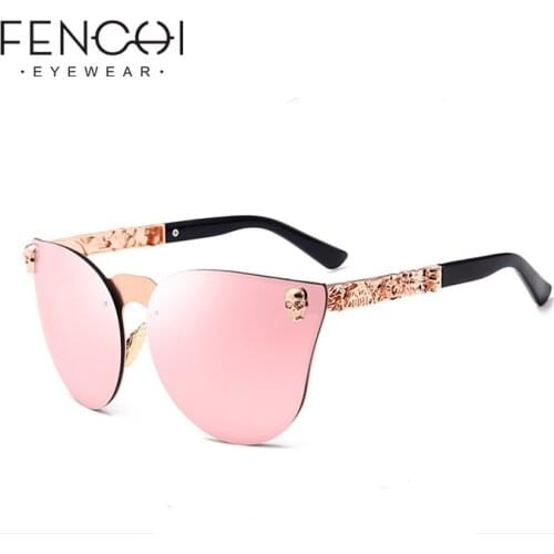 FENCHI Fashion Women Men Gothic Eyewear 7 Colors Skull Frame Metal Temple Oculos de sol Vintage Cat Eye glasses Brand Zonnebril